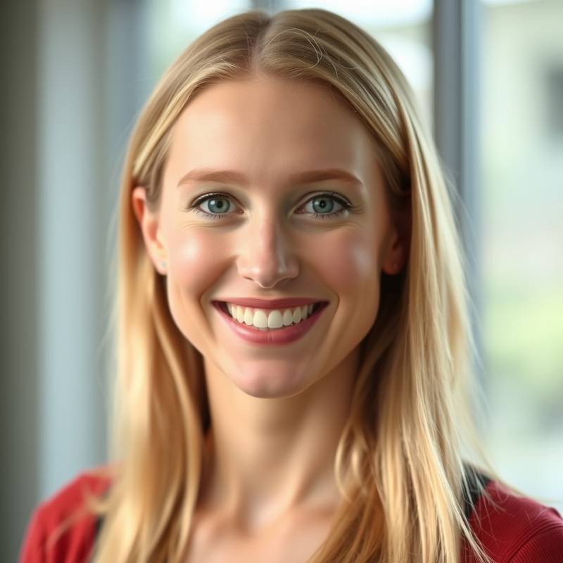 Portrætfoto af Mette Jensen, mastering specialist. Hun har et professionelt smil og langt, blondt hår.